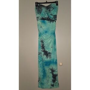Dresstells Womens Tie Dye One Strap Twist Front Ruched Midi Dress Teal Black S
